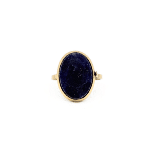 Anello Sodalite in Argento Dorato con cabochon 12x16 mm, montatura vintage e dettagli raffinati, Collezione Eco del Mare.