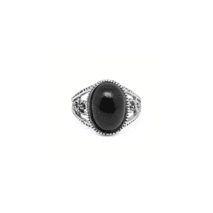 Anello Vintage Onice Nero in Argento 925 con montatura vintage e gemma Onice Nero cabochon 10x14 mm, Collezione Eco del Mare.