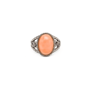 Anello Eco Corallo Rosa in Argento 925 con montatura vintage e gemma Corallo Rosa Deep Sea cabochon 10x14 mm, Collezione Eco del Mare.