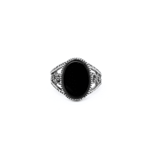 Anello Eco Onice Nero in Argento 925 con montatura vintage e gemma Onice Nero ovale 10x14 mm, Collezione Eco del Mare.